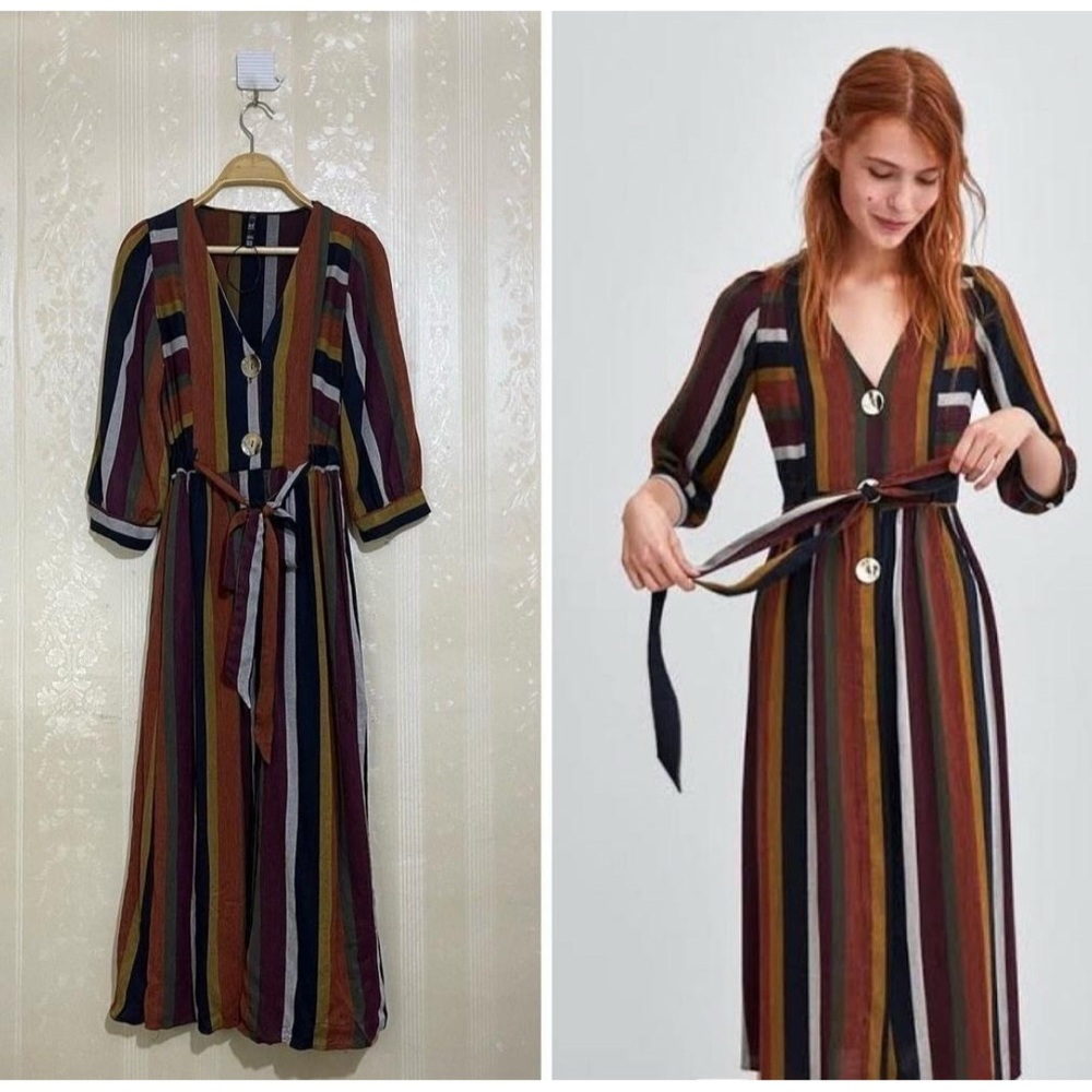 Trf by ZARA Multi-Color Belted Dress 🎨